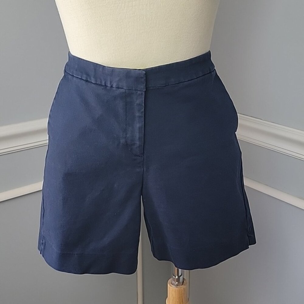BODEN Navy Blue Flat Front Preppy Cotton Blend Chino Style Casual Shorts Sz 8